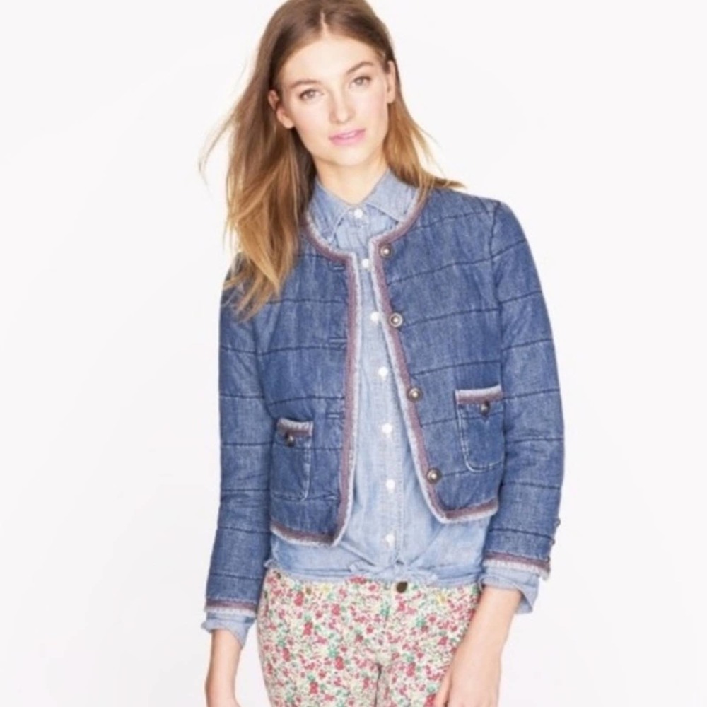 J. Crew Collection quilted denim jacket sz 0